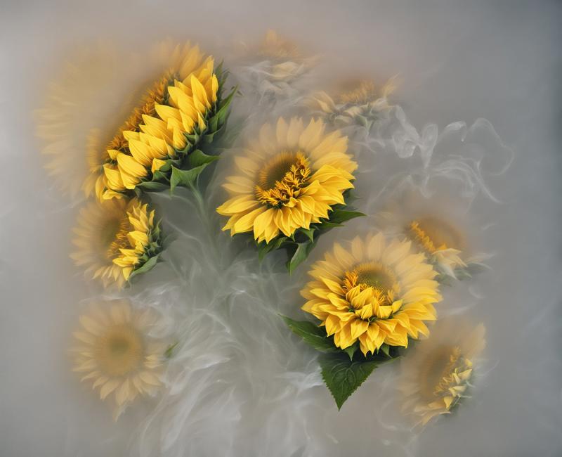 00503-2357359893-there are three yellow flowers floating in a vase on a table, nebulous bouquets, by Christian W. Staudinger, smeared flowers, co.jpg